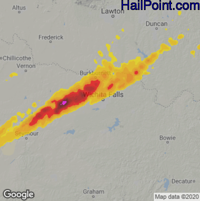 Hail Map for Wichita Falls, TX Region on January 25, 2021