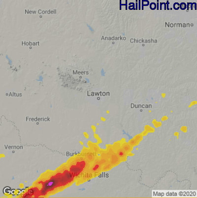 Hail Map for Lawton, OK Region on January 25, 2021