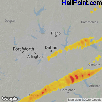 Hail Map for Dallas, TX Region on January 25, 2021 