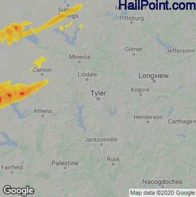 Hail Map for Tyler, TX Region on January 25, 2021