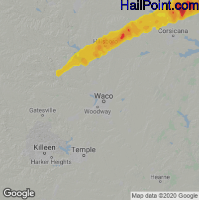 Hail Map for Waco, TX Region on January 25, 2021