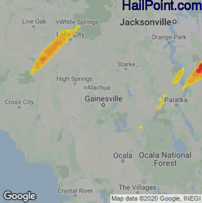 Hail Map for Gainesville, FL Region on February 15, 2021