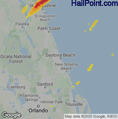 Hail Map for Daytona Beach, FL Region on February 15, 2021
