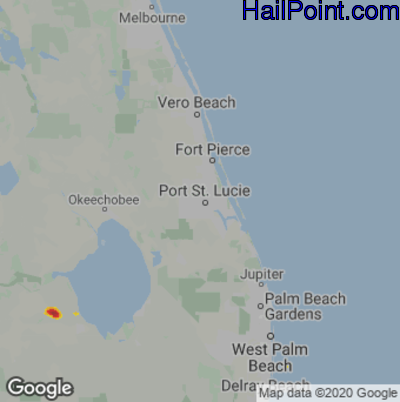 Hail Map for Port St. Lucie, FL Region on February 18, 2021