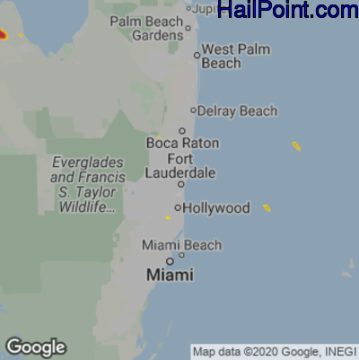 Hail Map for Fort Lauderdale, FL Region on February 18, 2021 