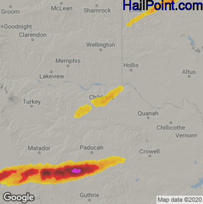 Hail Map for Childress, TX Region on March 12, 2021
