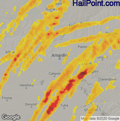 Hail Map for Amarillo, TX Region on March 13, 2021