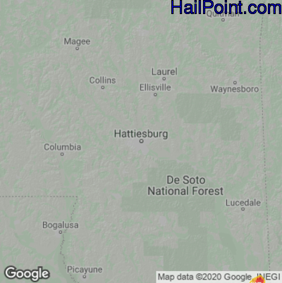 Hail Map for Hattiesburg, MS Region on March 13, 2021