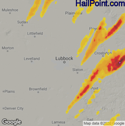 Hail Map for Lubbock, TX Region on March 13, 2021 