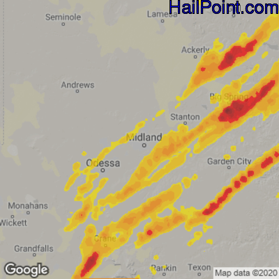 Hail Map for Midland, TX Region on March 13, 2021