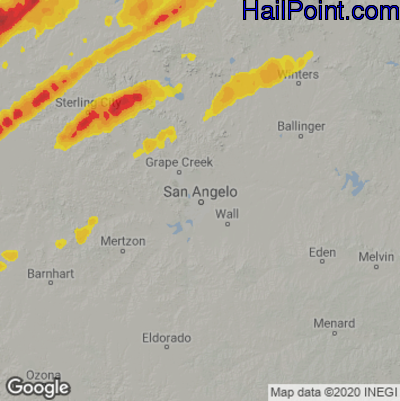 Hail Map for San Angelo, TX Region on March 13, 2021