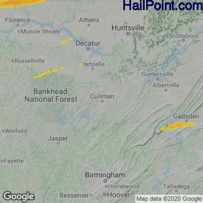 Hail Map for Cullman, AL Region on March 16, 2021