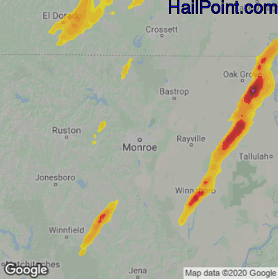 Hail Map for Monroe, LA Region on March 16, 2021