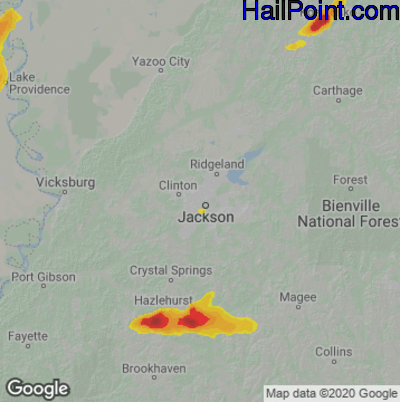 Hail Map for Jackson, MS Region on March 16, 2021