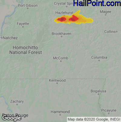 Hail Map for McComb, MS Region on March 16, 2021