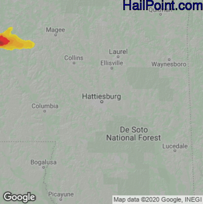 Hail Map for Hattiesburg, MS Region on March 17, 2021 