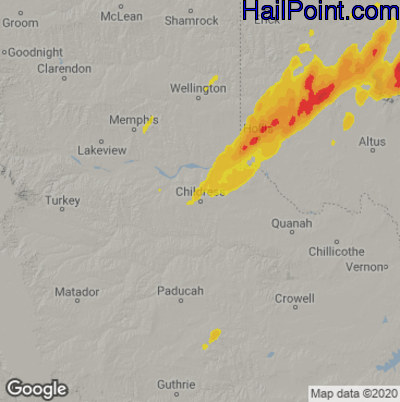Hail Map for Childress, TX Region on March 17, 2021