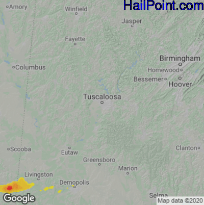 Hail Map for Tuscaloosa, AL Region on March 17, 2021