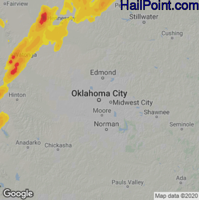 Hail Map for Oklahoma City, OK Region on March 17, 2021 