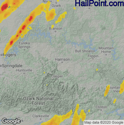 Hail Map for Harrison, AR Region on March 17, 2021