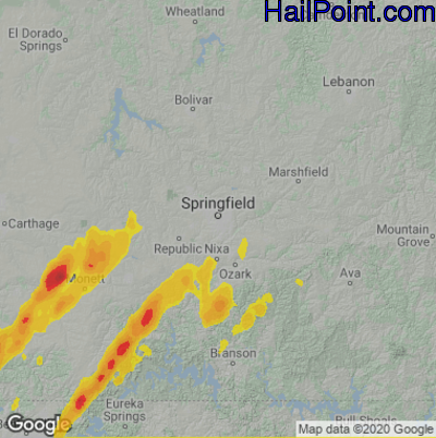 Hail Map for Springfield, MO Region on March 17, 2021