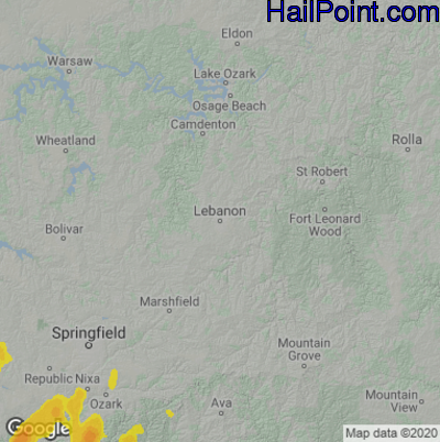 Hail Map for Lebanon, MO Region on March 17, 2021