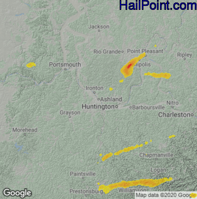 Hail Map for Asheland, KY Region on March 18, 2021