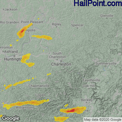 Hail Map for Charleston, WV Region on March 18, 2021