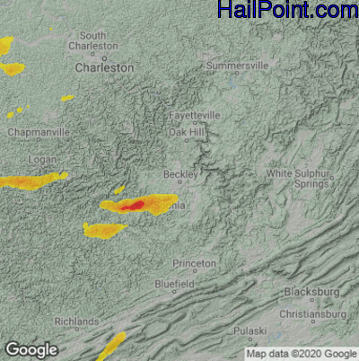 Hail Map for Beckley, WV Region on March 18, 2021