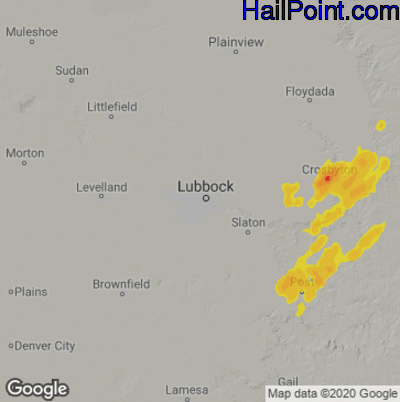 Hail Map for Lubbock, TX Region on March 22, 2021