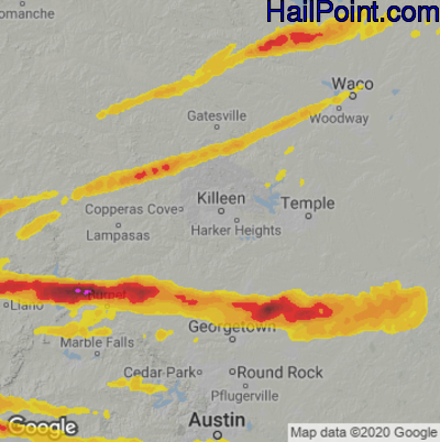 Hail Map for Killeen, TX Region on March 22, 2021
