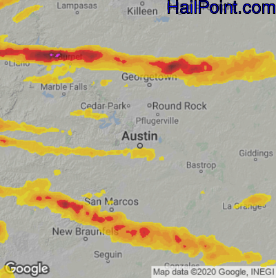 Hail Map for Austin, TX Region on March 22, 2021