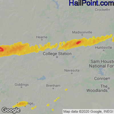 Hail Map for College Station, TX Region on March 23, 2021