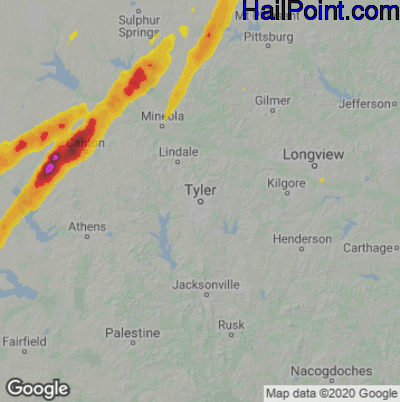 Hail Map for Tyler, TX Region on March 24, 2021