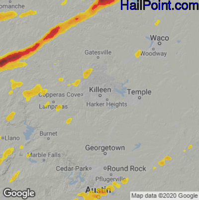 Hail Map for Killeen, TX Region on March 24, 2021
