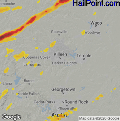 Hail Map for Killeen, TX Region on March 24, 2021 