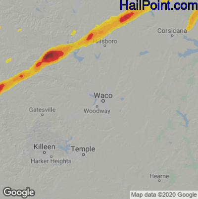 Hail Map for Waco, TX Region on March 24, 2021 