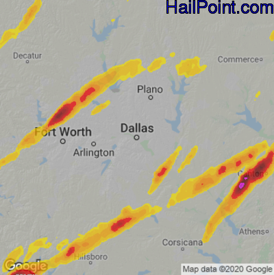 Hail Map for Dallas, TX Region on March 24, 2021 