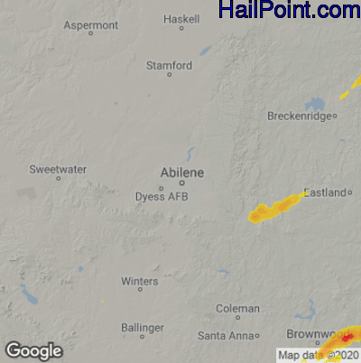 Hail Map for Abilene, TX Region on March 25, 2021