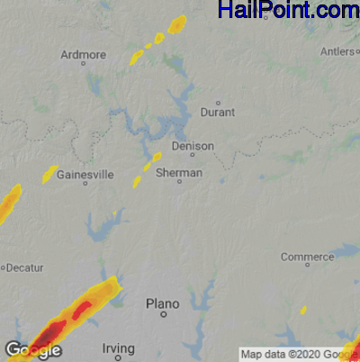 Hail Map for Sherman, TX Region on March 25, 2021