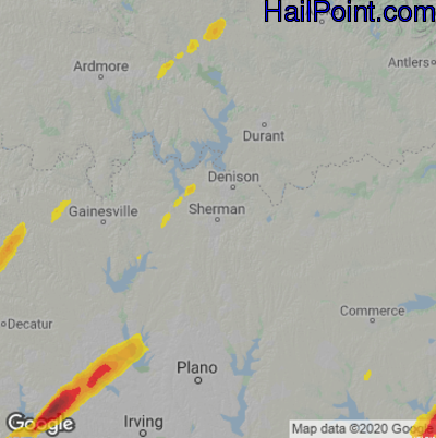 Hail Map for Sherman, TX Region on March 25, 2021 