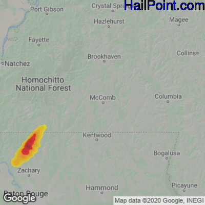Hail Map for McComb, MS Region on March 25, 2021 