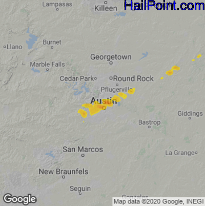 Hail Map for Austin, TX Region on March 25, 2021