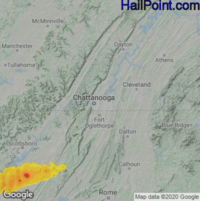 Hail Map for Chattanooga, TN Region on March 25, 2021 