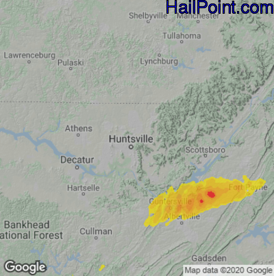 Hail Map for Huntsville, AL Region on March 25, 2021