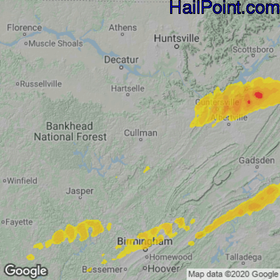 Hail Map for Cullman, AL Region on March 25, 2021 