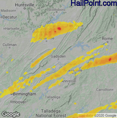 Hail Map for Gadsen, AL Region on March 25, 2021