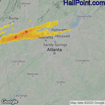 Hail Map for Atlanta, GA Region on March 25, 2021
