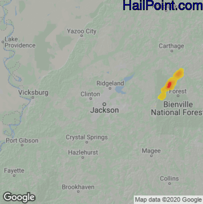 Hail Map for Jackson, MS Region on March 25, 2021