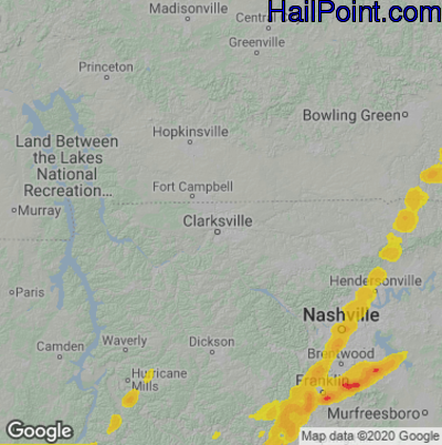 Hail Map for Clarksville, TN Region on March 25, 2021